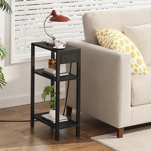 TUTOTAK Narrow Side Table, 3-Tier Small End Table with Charging Station