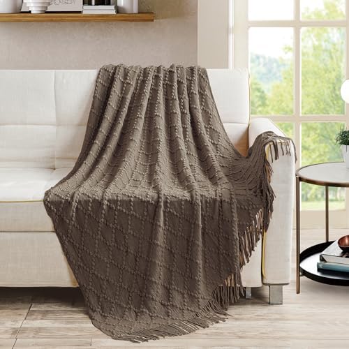 BOURINA Brown Throw Blanket 50 x70 Inch Jacquard Throw Knitted Blanket