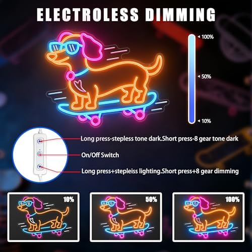 Dachshund Skateboarding Neon Sign for Wall Decor, Dimmable Dog Neon Light for Bedroom Living Room, Bar, Shop, Animal LED Sign for Birthday Party Dog Lover Gift