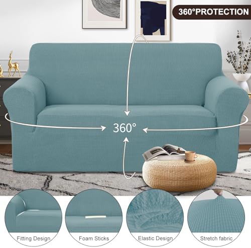U-NICE HOME Oversized Stretch Loveseat Couch Cover, Light Blue