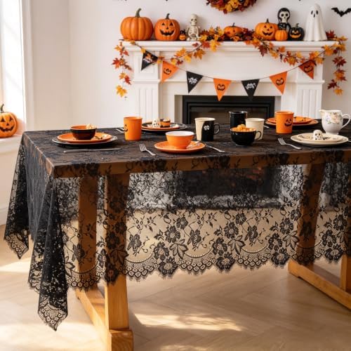Lace Tablecloth 10FT Rectangle Wedding Overlay Black Halloween Fabric 2Pack