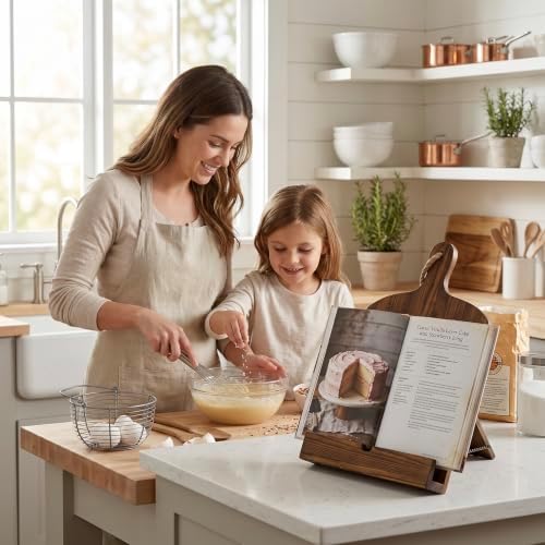 MyGift Cookbook Stand Recipe Book Holder Brown Wood Cutting Board Design