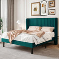 SHA CERLIN Queen Size Velvet Bed Frame, Tufted Wingback Headboard, Teal