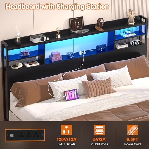 Aheaplus Headboard for King Size Bed with Storage, Black