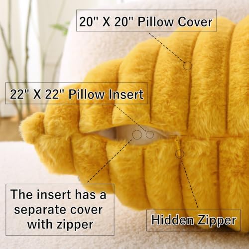 Decorative Throw Pillow with Inserts, Set of 2 Soft Faux Fur Throw Pillows, Square Boho Striped Pillow for Couch, Bed, Sofa Decor