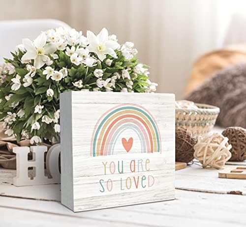 SRADMO You are So Loved Rainbow Heart Wood Box Sign Desk Decor