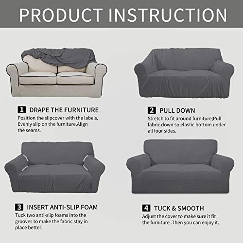 Easy-Going Stretch Couch Covers for Sofa Washable Large Gray