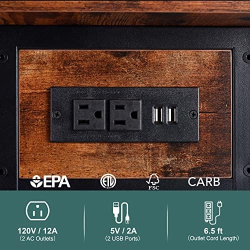 Yoobure End Table with Charging Station, Flip Top Side Table with USB Ports and Outlets, Sofa Couch Table Bedside Table for Living Room Bedroom, Narrow Nightstand with Storage Shelves for Small Space