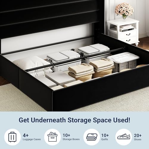 Allewie King Size Lift Up Hydraulic Storage Bed Frame Black