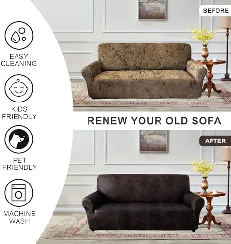 ANARACHON 1-Piece Leather-Look Sofa Cover,Sofa Slipcover Width 78"-88"