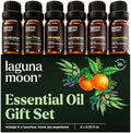 Lagunamoon Essential Oils Aromatherapy Set - 6 Oils for Diffusers, Home Care, Candle Making Scents, Fragrance, Humidifiers, Gifts - Peppermint, Tea Tree, Lavender, Eucalyptus, Orange (10mL)