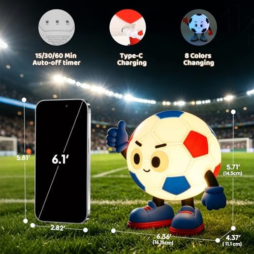 Amaredom Soccer Night Light for Kids, Cute Soccer Lamp - Blue & Red