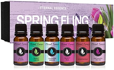 Eternal Essence Oils Spring Fling Set of 6 Premium Fragrance Oils - Includes Sweet Grass, Lilac & Lilies, Lavender Breeze, Sweet Pea, Honeysuckle and Enchanted Orchid Scented Oils - 10ML
