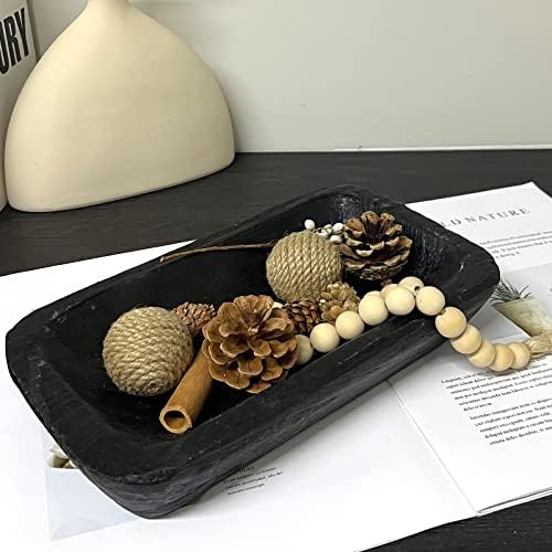 Wooden Dough Bowl Decor, Vintage Wooden Bowl Hand Carved Home Decor for Dining Table Center, Living Room, Kitchen Decor. (10inch black)