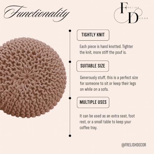 FRELISH DECOR Round Pouf Ottoman (20 Diameter x 14 Height) Taupe