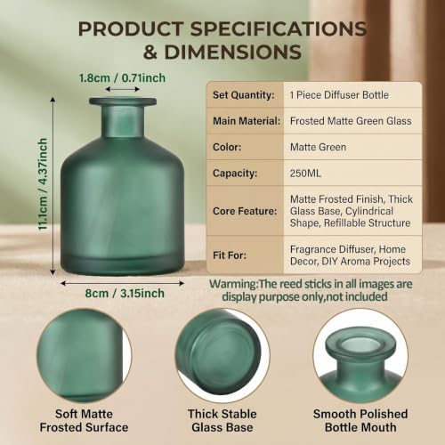 8.4oz Glass Reed Diffuser Bottles, Matte Green Fragrance Container
