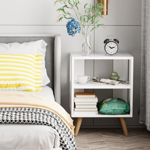Aenuert Night Stand, White Nightstand, Modern End Table with Open Storage, 2-Tier Bedside Table for Small Space, Living Room, Bedroom