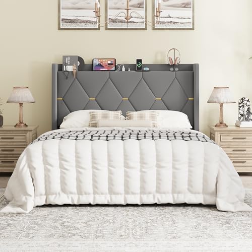 SHA CERLIN Full Size Bed Frame with Storage Headboard & Charging Station