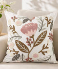 Embroidered Floral Throw Pillow Cover 18x18 Inch, Elegant Flower
