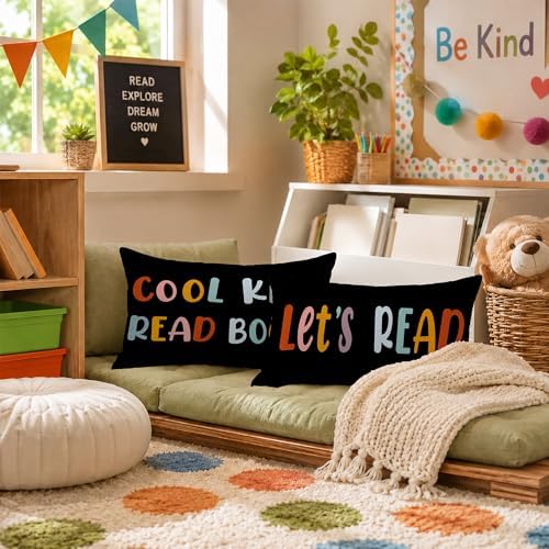 Rusenbao Kids Classroom Reading Corner Decor Throw Pillow Covers 20 x 12