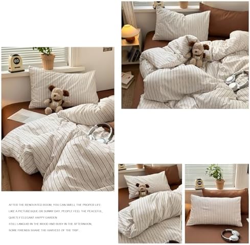 Twin Duvet Cover Set 3-Piece Vintage Striped Bedding Set - Soft Microfiber