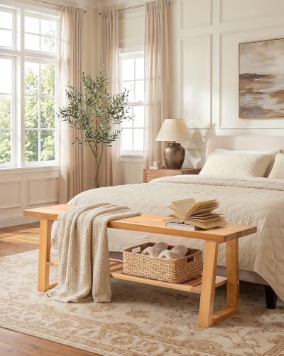 Amada 43" Pine Wood Entryway Bench with Shoe Storage Shelf