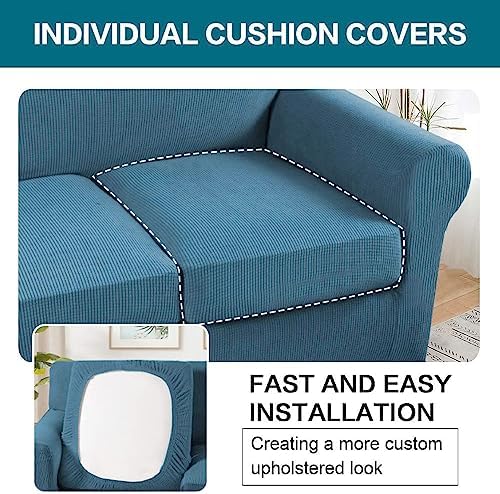 Turquoize 3 Piece Sofa Covers for 2 Cushion Couch Sofa Slipcover Soft Couch Cover for Dogs-Washable Sofa Furniture Covers with 2 Individual Cushion Covers, Thick Fabric (2 Cushion Sofa, Dusty Blue)