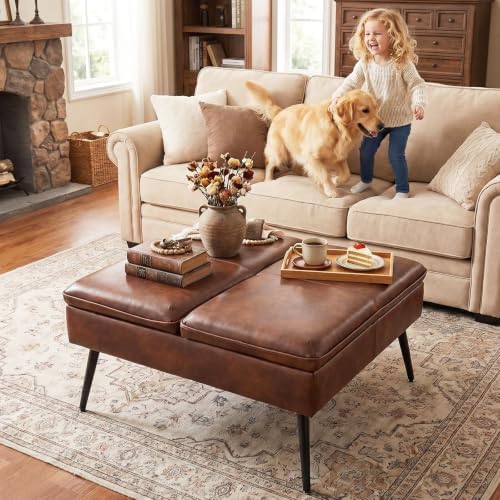 Square Ottoman with Storage Coffee Table Large Upholstered Navy