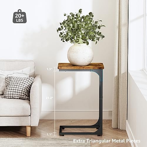 QEEIG C Shaped Side Table Set of 2 (11.8" Width, Brown)