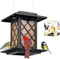 iBorn Bird Feeders for Outdoors, Metal Bird Feeder, Wild Bird Feeders for Cardinal, 2.3LBS Capacity,17.7cm Large Roof, Lantern Style, Black