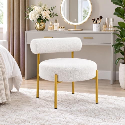 Topeakmart Modern Vanity Chair, Armless Accent Chair, White