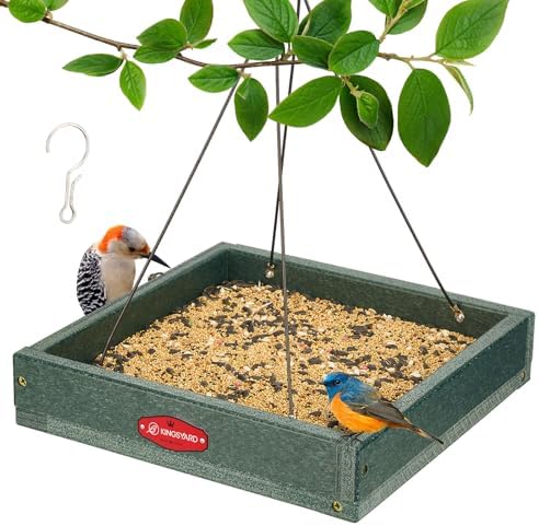 Kingsyard Platform Bird Feeder for Outdoors, Hanging Feeding Tray