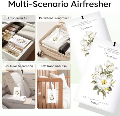 MYARO 12 Pack Gardenias Scented Sachets, Closet Deodorizer Car Freshener