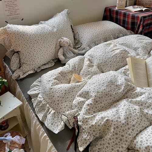 Queen Size Duvet Cover Set 3 Pcs,Vintage Ruffled Bedding 90"×90"