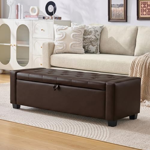 Huatean Home 48" Ottoman with Storage, Dark Brown Storage Ottoman Bench