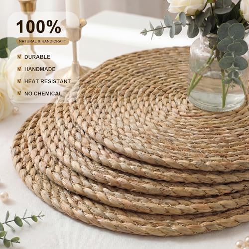 Round Woven Placemats Set of 12 13 Inch Rattan Chargers Wicker Placemats