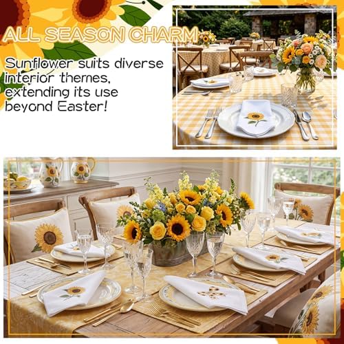 HunnmingRe 12 Pcs Sunflower Cloth Napkins Bulks 100% Cotton, 17x17inch