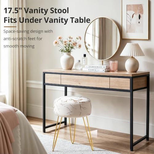 LUE BONA Vanity Stool, Gold Vanity Stools for Makeup Room, Round Ottoman Foot Stool, Velvet Footrest Vanity Chair for Bathroom Vanity, Bedroom, Living Room, Entryway, Offices, 300lbs