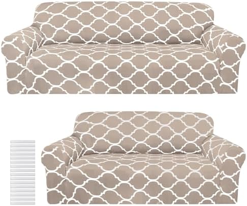 Peryiter 2 Pcs Khaki Couch and Loveseat Sofa Covers,2 Size