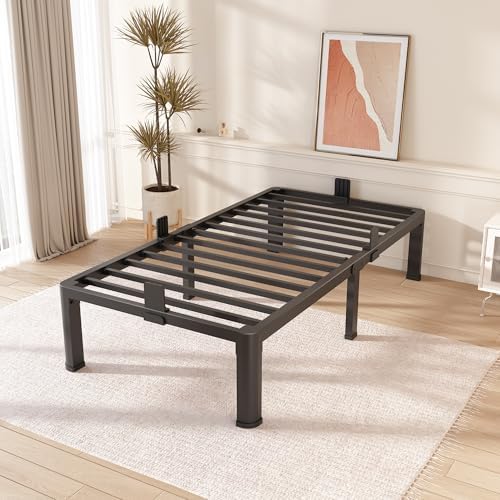 14 Inch Twin Metal Bed Frame with Rounded Corner,Mattress Retainer