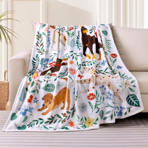 Dog Blanket Ultra Soft Floral Throw Blankets Gifts for Dog Lover Blanket Flower Leaves Flannel Fleece Throw Lightweight Warm Cozy Fuzzy Plus Cabin Blanket for Bed Sofa,60" X 80"
