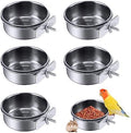 PINVNBY Parrot Feeding Cups Birds Food Dish Stainless Steel Parrot Feeders Water Cage Bowls with Clamp Holder for Cockatiel Conure Budgies Parakeet Macaw Small Animal Chinchilla Pack of 6