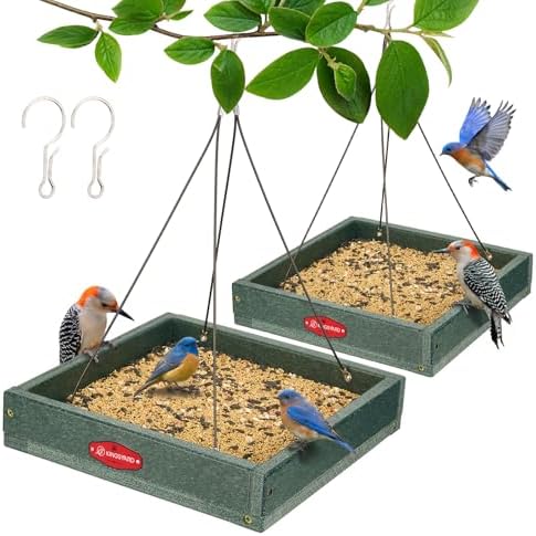 Kingsyard Platform Bird Feeder for Outdoors, Hanging Tray, 2 Pack