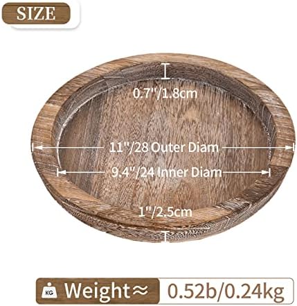 Hanobe Wooden Tray for Coffee Table, Decorative Round Candle Holder Plate