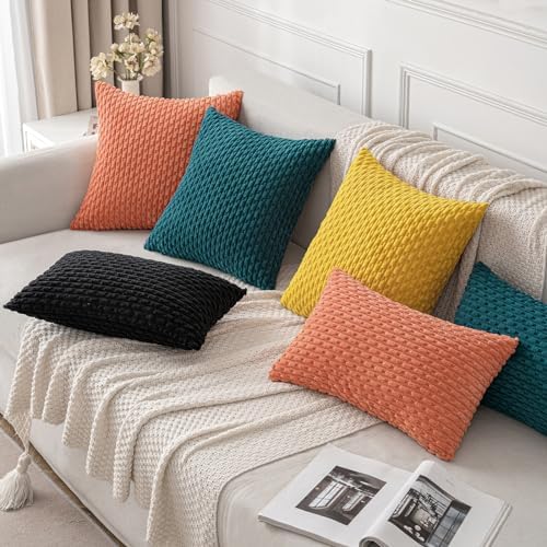 MIULEE Decorative Throw Pillow Covers 18x18 Yellow Textured Corduroy