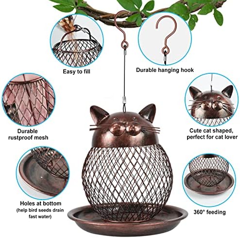 Cute Cat Shaped Bird Feeder for Outdoor Hanging, Garden Yard Decoration