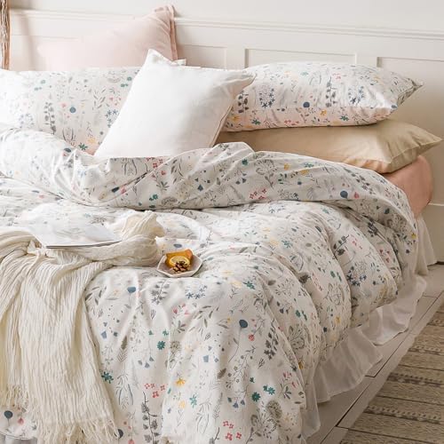 HighBuy 3 Piece Duvet Cover Set Twin Vintage Floral Bedding Set Cotton Printed Duvet Cover Set Ultra-Soft Breathable (1 Duvet Cover + 2 Pillow Shams) (Twin(68"x86"), Flower)