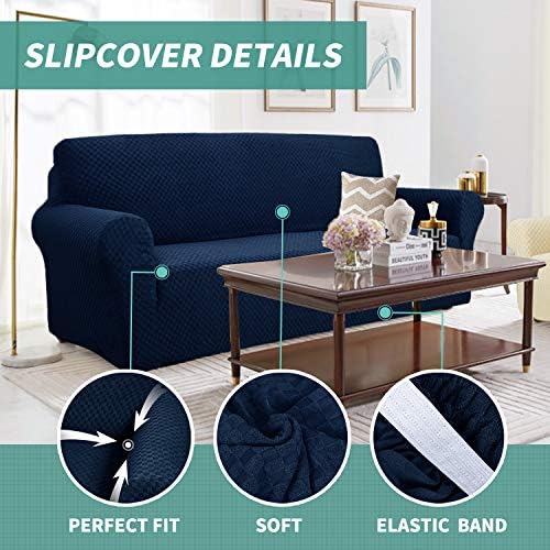 YEMYHOM Couch Cover Latest Jacquard Design High Stretch Extra Large Sofa Covers Pet Dog Cat Proof Oversized Slipcover Non Slip Magic Elastic Furniture Protector (XL Sofa, Navy)