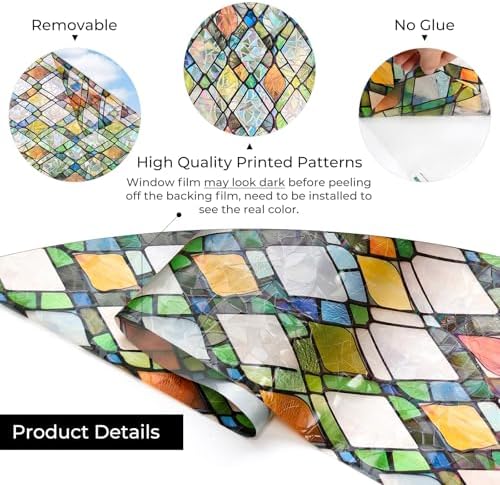 ADD.HERES Rainbow Window Privacy Film, Stained Glass Cling, 23.6" x 118"