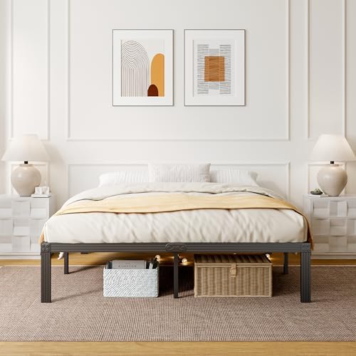 Queen Size Bed Frame, 18 Inches Platform Bed Frame, 1000lbs Heavy Duty Steel Slat, Non-Slip Design, No Box Spring Needed, Easy Assembly, Quiet Noise Free, Under Bed Storage Space, Black